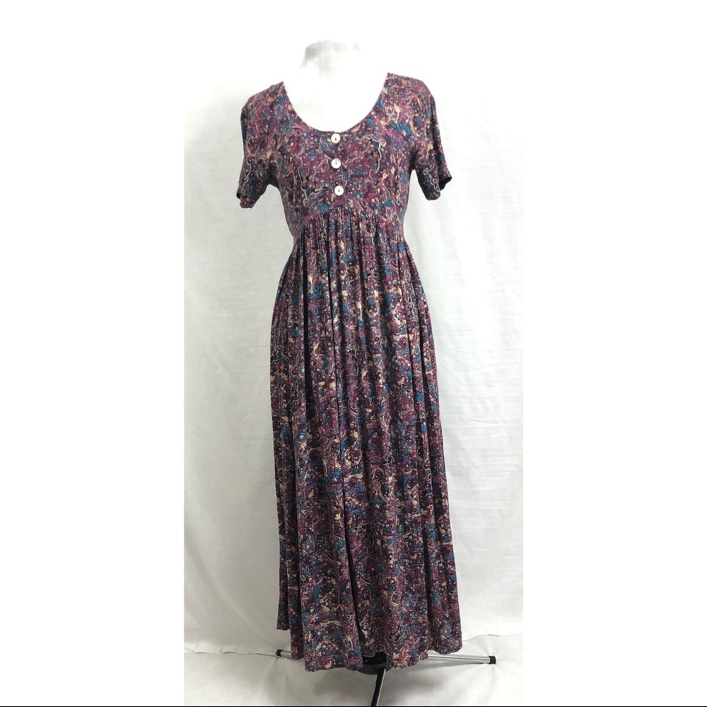 Vintage India Rayon Boho Empire Waist Midi